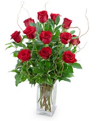 Dozen Red Roses with Willow from Brennan's Secaucus Meadowlands Florist 